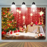 Lofaris Shiny Stars With Christmas Tree Gift Holiday Backdrop